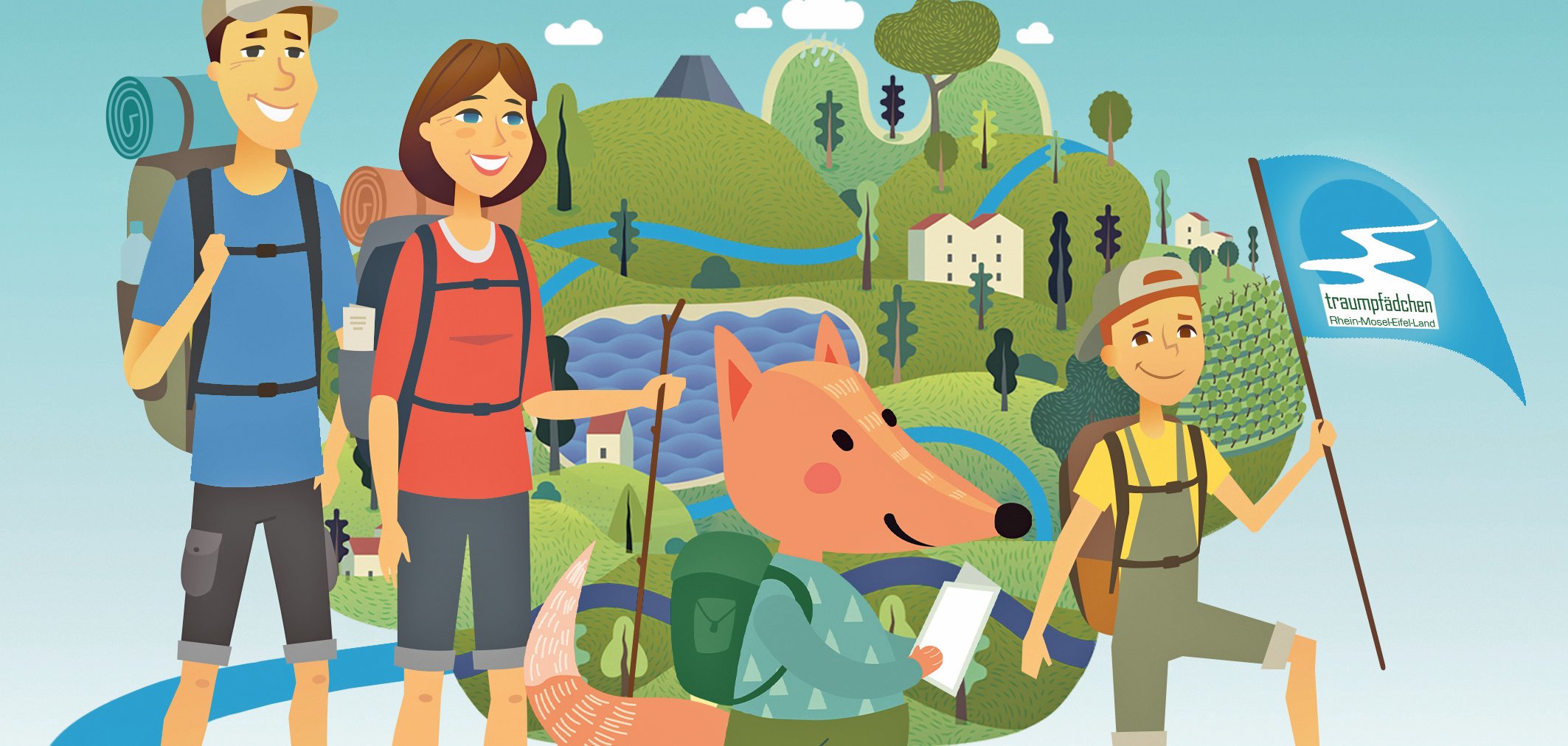 Gemeinsam mit Freddy Fuchs können junge Abenteurer 14 spannende Touren an Rhein, Mosel und in der Eifel entdecken und zum Traumpfädchen-Profi werden. 