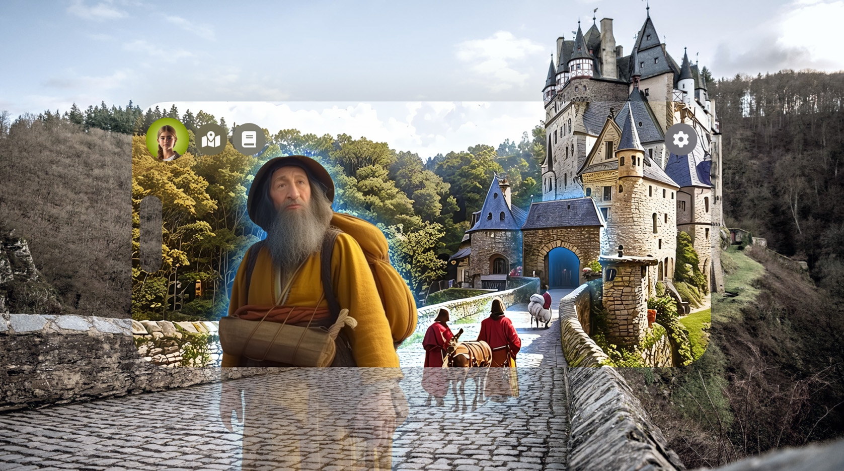 Mithilfe von Augmented Reality auf dem Smartphone wird Geschichte in MYK erlebbar, so etwa an der Burg Eltz, an Caesars Brücke am Rhein bei Weißenthurm, im Mühlsteinrevier, am Industriestandort der Eisenverarbeitung in der Sayner Hütte oder in der alten Tuchmacherstadt Monreal.