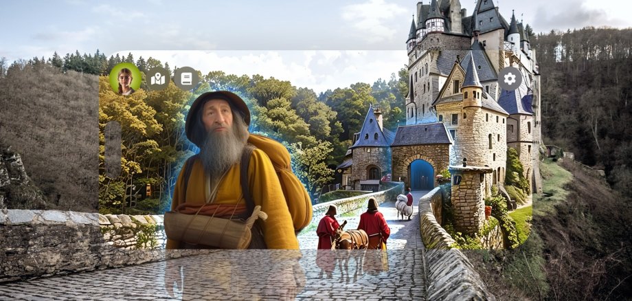 Mithilfe von Augmented Reality auf dem Smartphone wird Geschichte in MYK erlebbar, so etwa an der Burg Eltz, an Caesars Brücke am Rhein bei Weißenthurm, im Mühlsteinrevier, am Industriestandort der Eisenverarbeitung in der Sayner Hütte oder in der alten Tuchmacherstadt Monreal. Mithilfe von Augmented Reality auf dem Smartphone wird Geschichte in MYK erlebbar, so etwa an der Burg Eltz, an Caesars Brücke am Rhein bei Weißenthurm, im Mühlsteinrevier, am Industriestandort der Eisenverarbeitung in der Sayner Hütte oder in der alten Tuchmacherstadt Monreal.