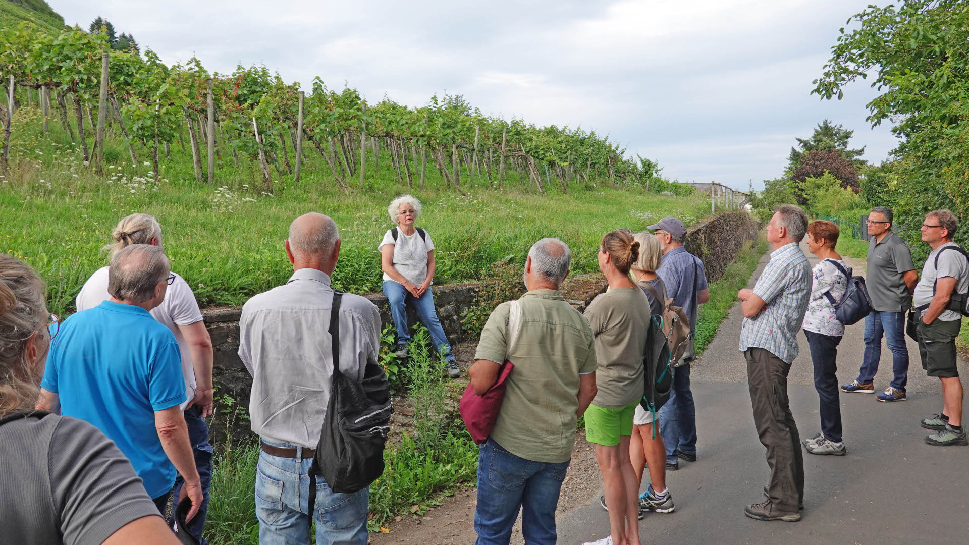 Im Rahmen eines Rundgangs durch Winningen erklärte die Naturgartenexpertin Biggi Kaczmarek den Teilnehmern, welche Pflanzen und Standorte sich besonders für Wildbienen eignen. 