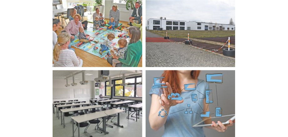 Der Haushalt des Landkreises Mayen-Koblenz setzt sich aus vielen verschiedenen Themen- und Aufgabenbereichen zusammen. Auch für das Haushaltsjahr 2026 sind, trotz der angespannten Haushaltslage, unter anderem Investitionen beziehungsweise Ausgaben in den Bereichen Katastrophenschutz (rechts oben, weiter im Uhrzeigersinn), Digitalisierung und Verwaltung, Schulen sowie Kinder und Jugendhilfe vorgesehen. 