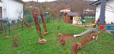 Auch in der Kita Alzbachnest in Löf sind zusätzliche Bäume und Sträucher gepflanzt worden. Diese bereiten das nach Süden ausgerichtete U3-Außengelände gezielt auf sommerliche Hitze und hohe UV-Belastung vor. 