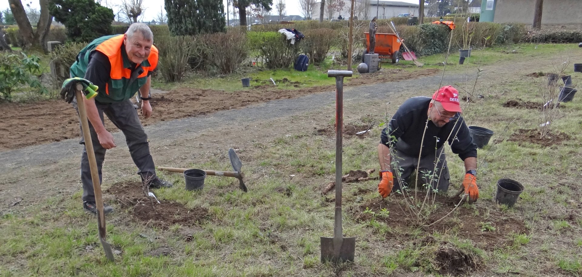 Pflanzzeit für Wildsträucher auf dem Friedhof in Nickenich für mehr Aufenthaltsqualität für Pflanzen, Tiere und Friedhofsbesucher.   