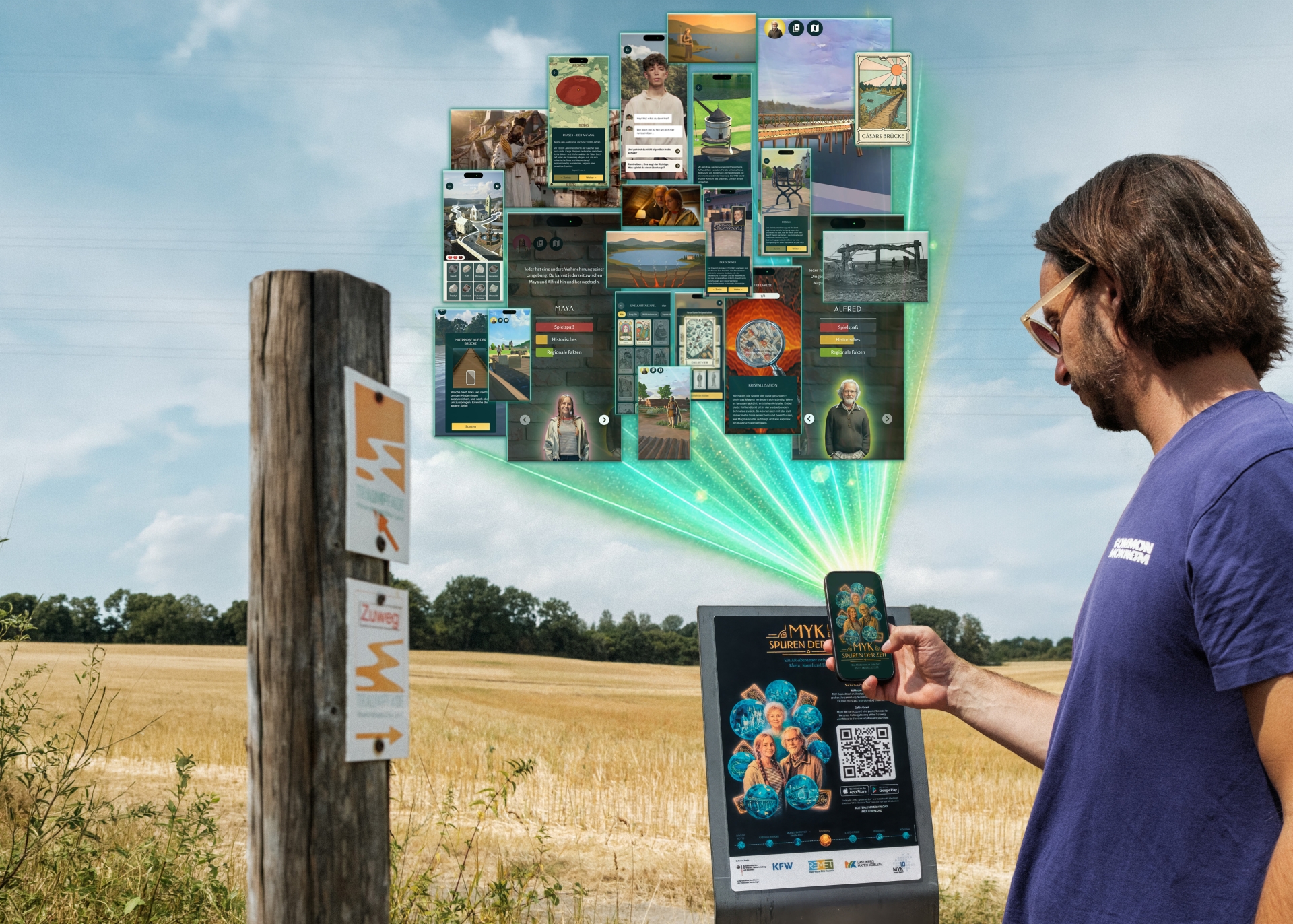 Mithilfe des Smartphones und Augmented-Reality können die Nutzer der App „MYK – Spuren der Zeit“ ab dem 10. Oktober eine Zeitreise im Landkreis Mayen-Koblenz antreten und Geschichte so ganz neu erleben. 
